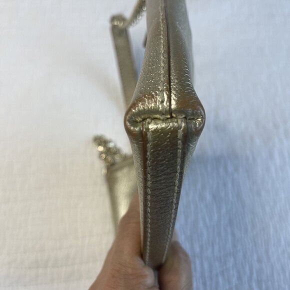 KATE SPADE Gold Shiny Clutch Leather Chain Strap Shoulder Bag Purse - Picture 12 of 13